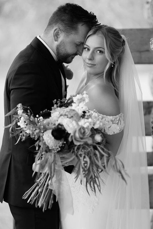 Carlee + Tayven wedding — bride + groom, black and white
