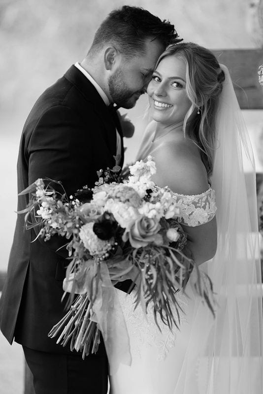 Carlee + Tayven wedding — bride + groom, black and white