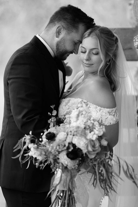 Carlee + Tayven wedding — bride + groom, black and white
