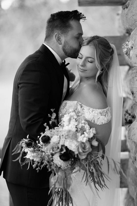 Carlee + Tayven wedding — bride + groom, black and white