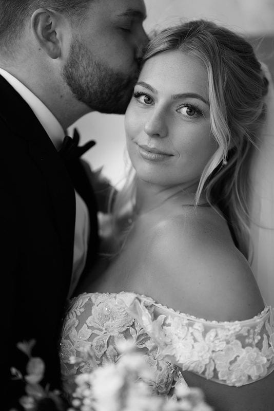 Carlee + Tayven wedding — bride + groom, black and white