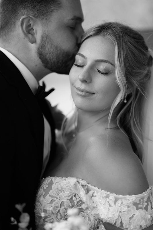 Carlee + Tayven wedding — bride + groom, black and white