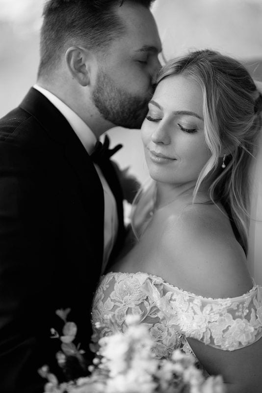 Carlee + Tayven wedding — bride + groom, black and white