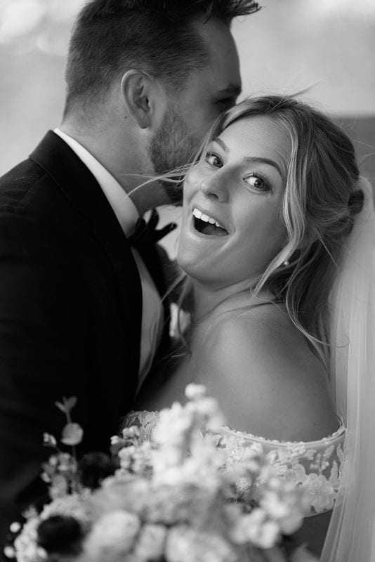 Carlee + Tayven wedding — bride + groom, black and white