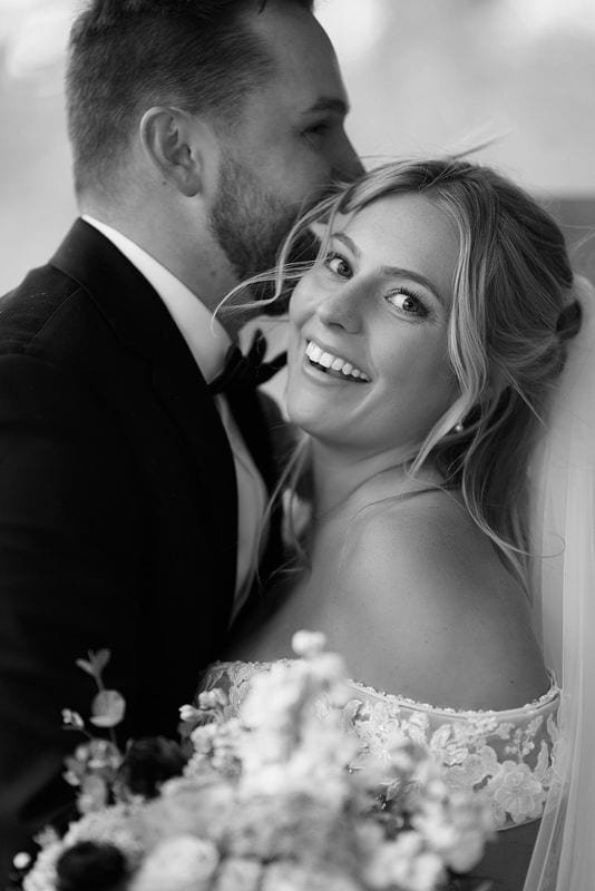 Carlee + Tayven wedding — bride + groom, black and white