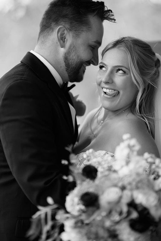 Carlee + Tayven wedding — bride + groom, black and white