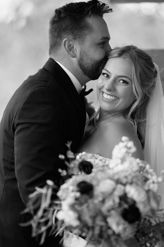 Carlee + Tayven wedding — bride + groom, black and white
