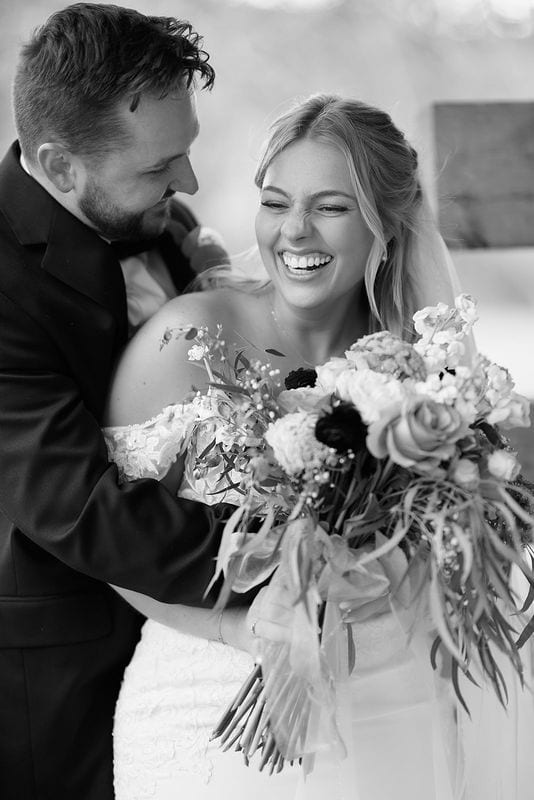 Carlee + Tayven wedding — bride + groom, black and white