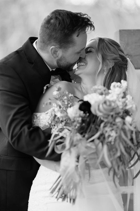 Carlee + Tayven wedding — bride + groom, black and white