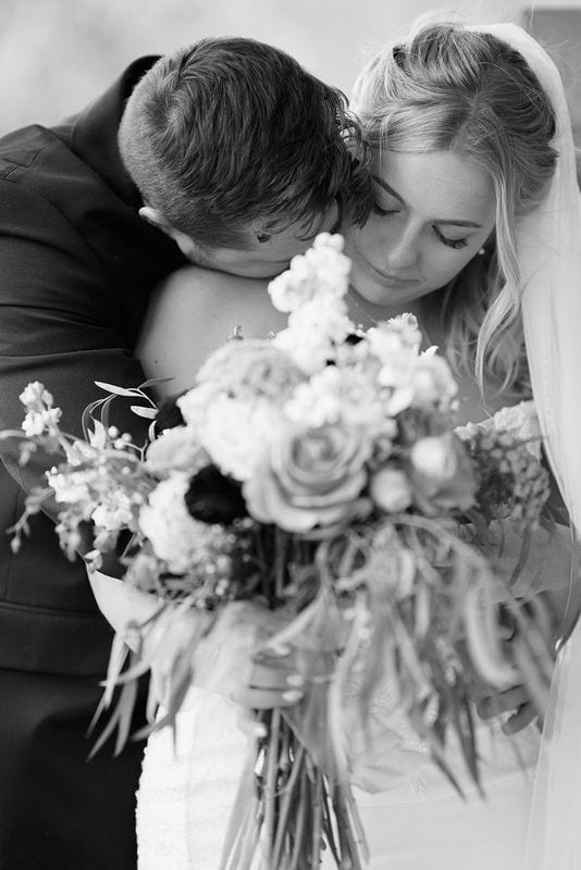 Carlee + Tayven wedding — bride + groom, black and white