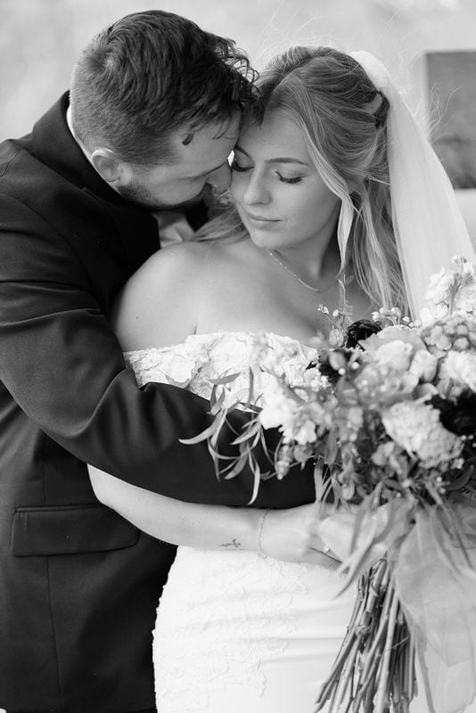 Carlee + Tayven wedding — bride + groom, black and white