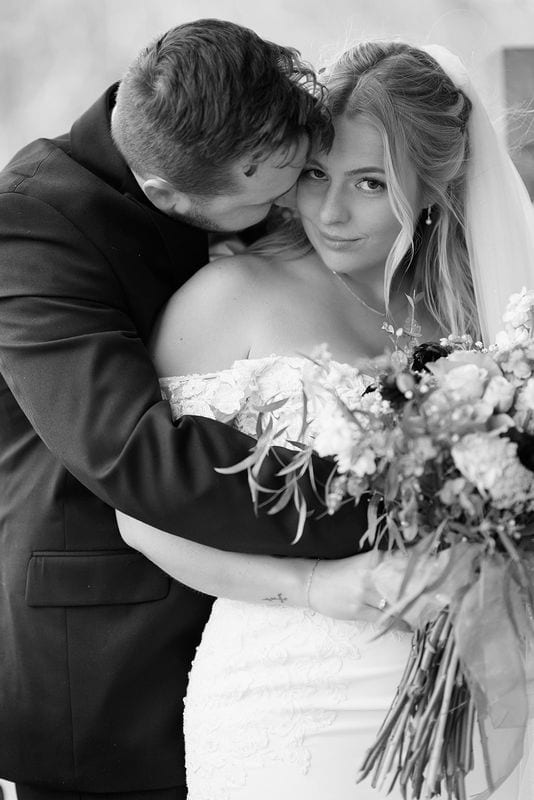 Carlee + Tayven wedding — bride + groom, black and white