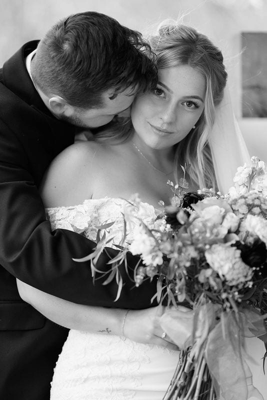Carlee + Tayven wedding — bride + groom, black and white