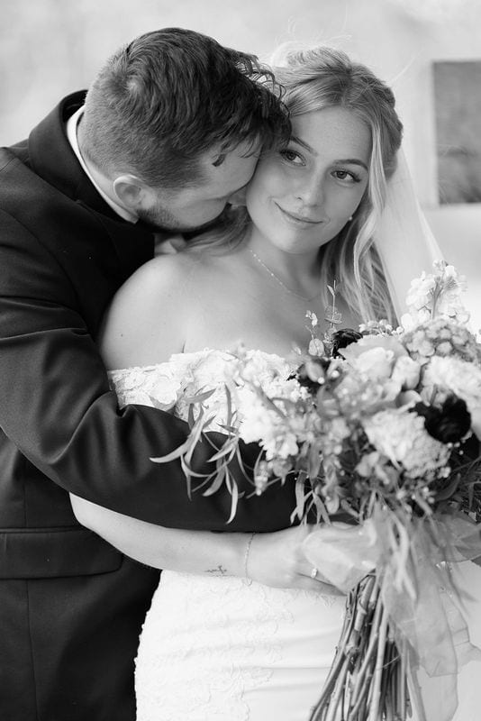 Carlee + Tayven wedding — bride + groom, black and white