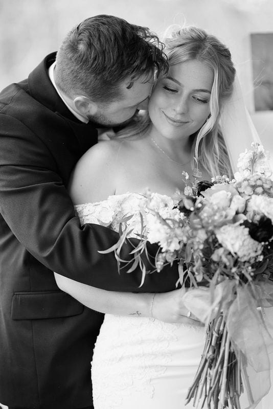 Carlee + Tayven wedding — bride + groom, black and white