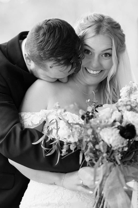 Carlee + Tayven wedding — bride + groom, black and white