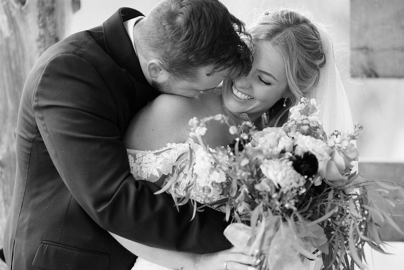 Carlee + Tayven wedding — bride + groom, black and white