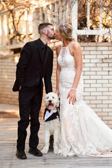 bride and groom with their dog, photographed for Complete Weddings & Events, black hills receptions wedding, photographer near me, black hills wedding, fall wedding