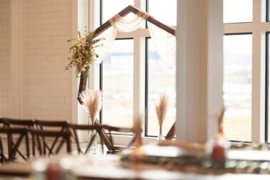 heptagon wedding arch, kayly shae floral design, photographed for Complete Weddings & Events, black hills barn wedding, barn at aspen acres wedding, spearfish wedding