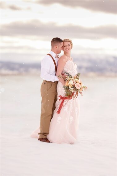 bride and groom portrait, winter wedding, photographed for Complete Weddings & Events, black hills barn wedding, barn at aspen acres wedding, spearfish wedding