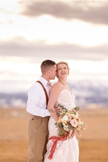 bride and groom portrait, winter wedding, photographed for Complete Weddings & Events, black hills barn wedding, barn at aspen acres wedding, spearfish wedding