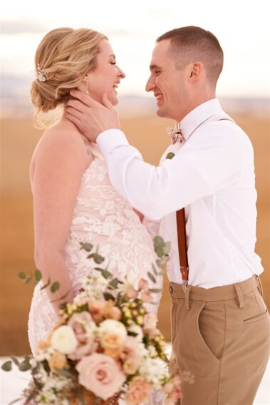 bride and groom portrait, winter wedding, photographed for Complete Weddings & Events, black hills barn wedding, barn at aspen acres wedding, spearfish wedding