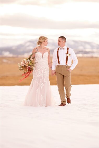 bride and groom portrait, winter wedding, photographed for Complete Weddings & Events, black hills barn wedding, barn at aspen acres wedding, spearfish wedding