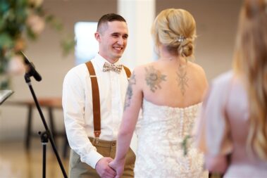 indoor wedding ceremony, winter wedding, photographed for Complete Weddings & Events, black hills barn wedding, barn at aspen acres wedding, spearfish wedding