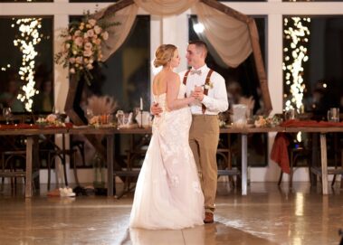 bride and groom first dance, winter wedding, photographed for Complete Weddings & Events, black hills barn wedding, barn at aspen acres wedding, spearfish wedding