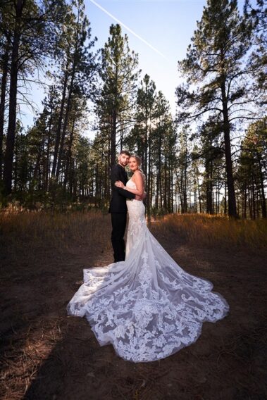 bride and groom in the forest, photographed for Complete Weddings & Events, black hills receptions wedding, photographer near me, black hills wedding, fall wedding