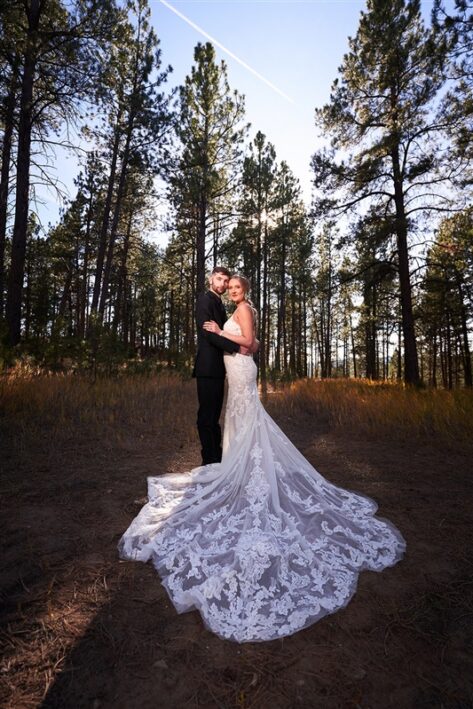 bride and groom in the forest, photographed for Complete Weddings & Events, black hills receptions wedding, photographer near me, black hills wedding, fall wedding