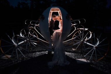 bride and groom in a cinderella carriage, photographed for Complete Weddings & Events, black hills receptions wedding, photographer near me, black hills wedding, fall wedding