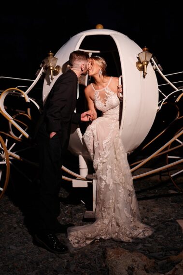 bride and groom in a cinderella carriage, photographed for Complete Weddings & Events, black hills receptions wedding, photographer near me, black hills wedding, fall wedding