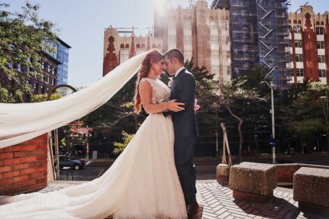 bride and groom with foreheads together, seattle wedding photographer