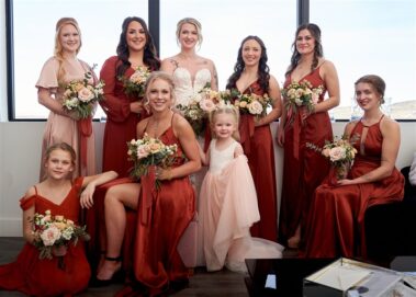 bride and bridesmaids, winter wedding, photographed for Complete Weddings & Events, black hills barn wedding, barn at aspen acres wedding, spearfish wedding