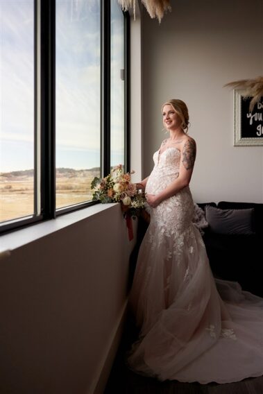 bridal portrait, winter wedding, photographed for Complete Weddings & Events, black hills barn wedding, barn at aspen acres wedding, spearfish wedding
