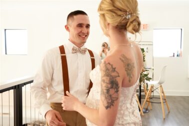 first look winter wedding, photographed for Complete Weddings & Events, black hills barn wedding, barn at aspen acres wedding, spearfish wedding