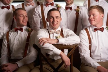 groom and groomsmen portrait, winter wedding, photographed for Complete Weddings & Events, black hills barn wedding, barn at aspen acres wedding, spearfish wedding