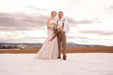 bride and groom portrait, winter wedding, photographed for Complete Weddings & Events, black hills barn wedding, barn at aspen acres wedding, spearfish wedding