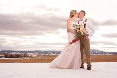 bride and groom portrait, winter wedding, photographed for Complete Weddings & Events, black hills barn wedding, barn at aspen acres wedding, spearfish wedding