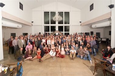 giant group photo, winter wedding, photographed for Complete Weddings & Events, black hills barn wedding, barn at aspen acres wedding, spearfish wedding