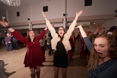 dancing the YMCA, winter wedding, photographed for Complete Weddings & Events, black hills barn wedding, barn at aspen acres wedding, spearfish wedding