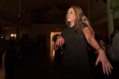 wedding guest dancing, winter wedding, photographed for Complete Weddings & Events, black hills barn wedding, barn at aspen acres wedding, spearfish wedding