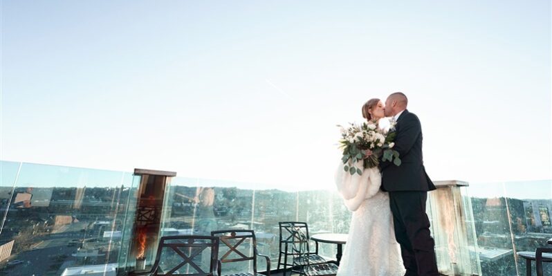 photographed for Complete Weddings & Events, hotel alex johnson wedding, justin straw designs, becoming blooms floral, vertex sky bar wedding photos