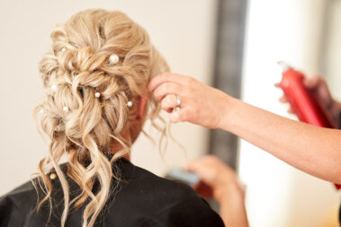 Bride getting her hair done