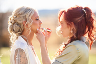 Bride getting lipstick on