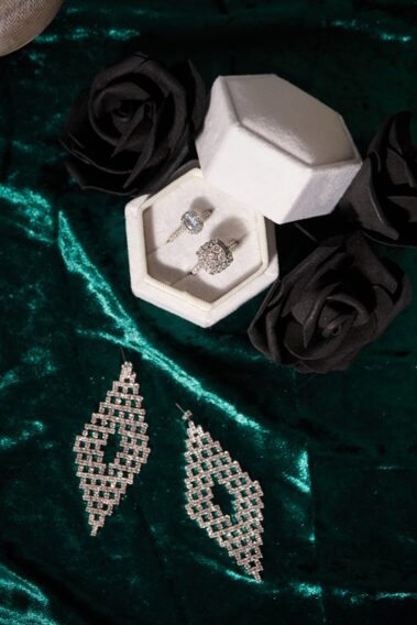 wedding jewelry flat lay
