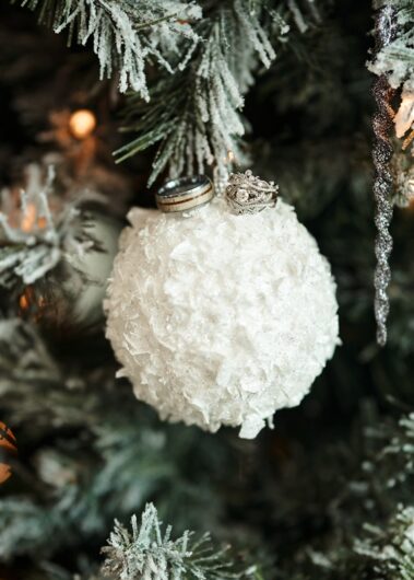 rings on ornament at aspen acres wedding