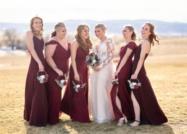 bridesmaids outside barn at aspen acres wedding black hills barn
