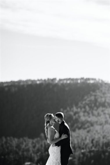 bride and groom at falling rock black hills wedding